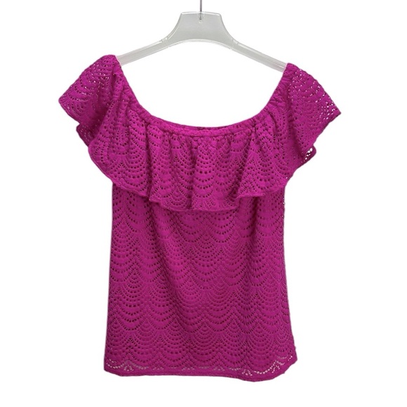Lilly Pulitzer Pink La Fortuna Lace Top Small 25603 Soft Off the Shoulde… - Picture 1 of 14